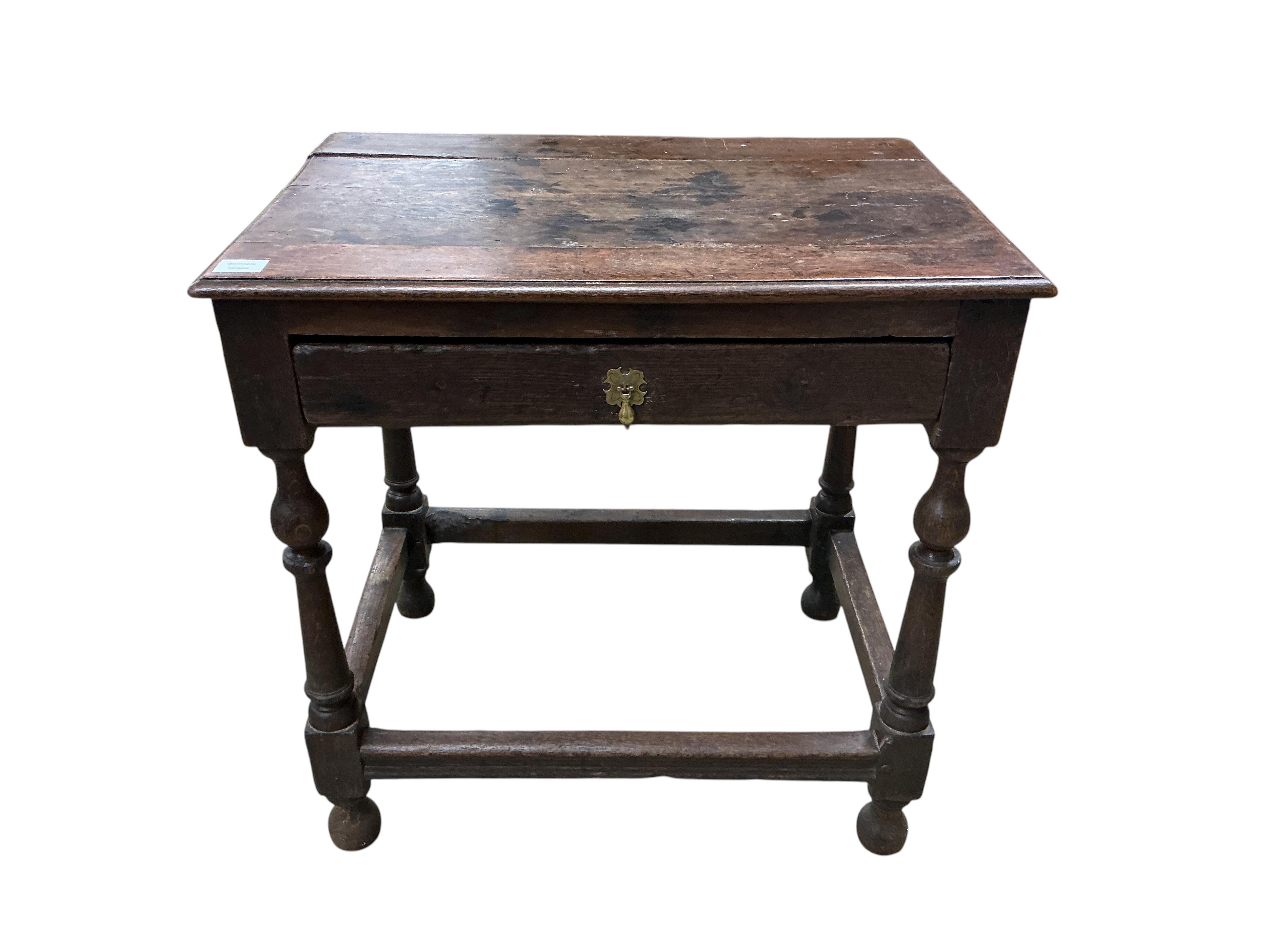 An 18th century rectangular oak side table, width 74cm, depth 74cm, height 74cm